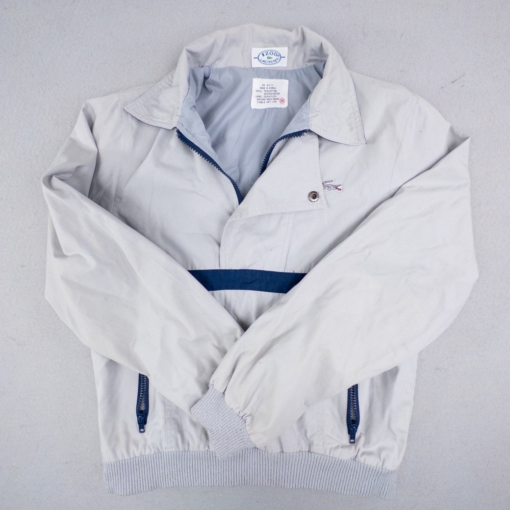 Vintage Izod Lacoste Gray Quarter Zip Pullover Windbreaker Jacket Size 20